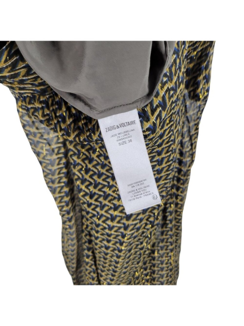 Zadig & Voltaire Jade Chiffon ZV Skirt 38 Rock Chic boho Luxe metallic Parisian - Picture 6 of 9
